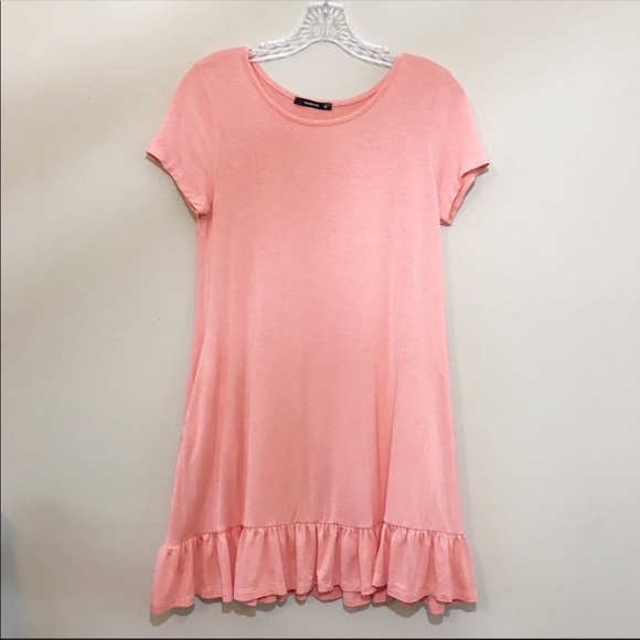 Annabelle Mini Dress Peach Short Sleeve Ruffle Hem - Picture 2 of 7